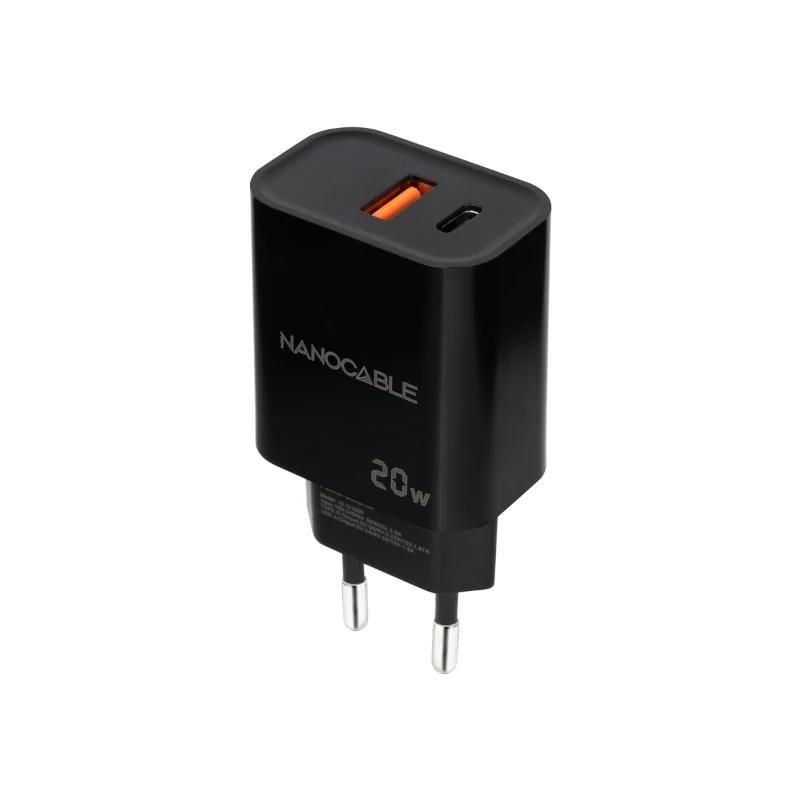 Nanocable Carregador USB-C/PD+USB-A/QC 20W Black Nanocable Carregador USB-C/PD+USB-A/QC 20W Black
