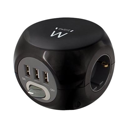 EWENT EW3938 Régua Cubo 3 tomadas Shucko + 3 USB