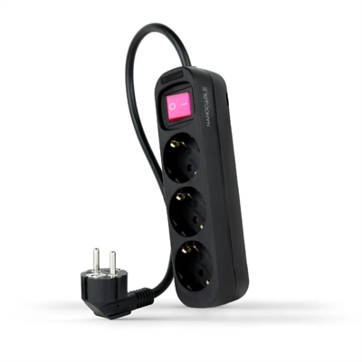 Nanocable Régua 3 Tomadas Interruptor Preto
