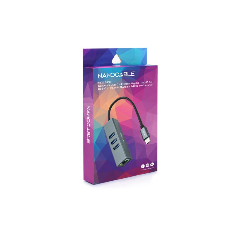 Nanocable USB-C to Ethernet +3xUSB 3.0 Converter Nanocable USB-C to Ethernet +3xUSB 3.0 Converter
