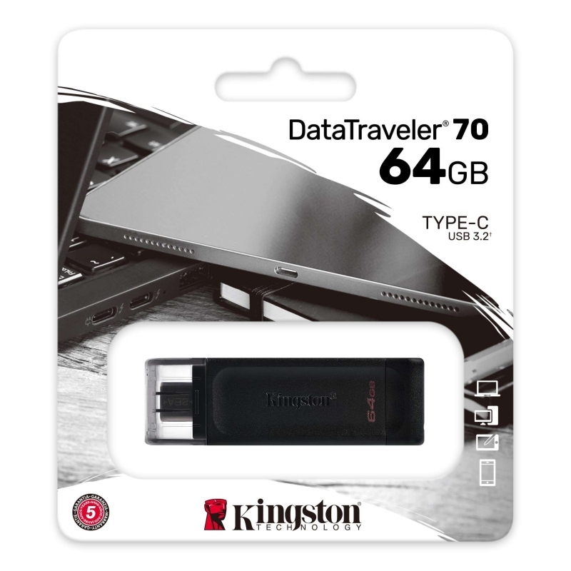 Kingston DataTraveler DT70 64GB USB C 3.2 Preto Kingston DataTraveler DT70 64GB USB C 3.2 Preto