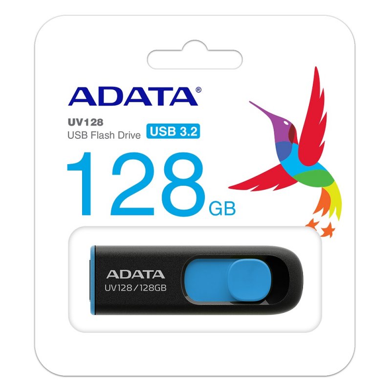 ADATA USB Flash Drive UV128 128GB USB 3.2 Black/Blue ADATA USB Flash Drive UV128 128GB USB 3.2 Black/Blue