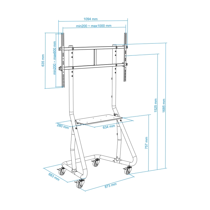 Tooq FS20200M-B Floor Stand Wheels/Bases 60-105" Tooq FS20200M-B Floor Stand Wheels/Bases 60-105"
