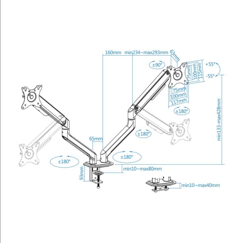 Tooq DB4132TNR-W Desk Mount for 2 Monitors/TVs 17-32" B Tooq DB4132TNR-W Desk Mount for 2 Monitors/TVs 17-32" B