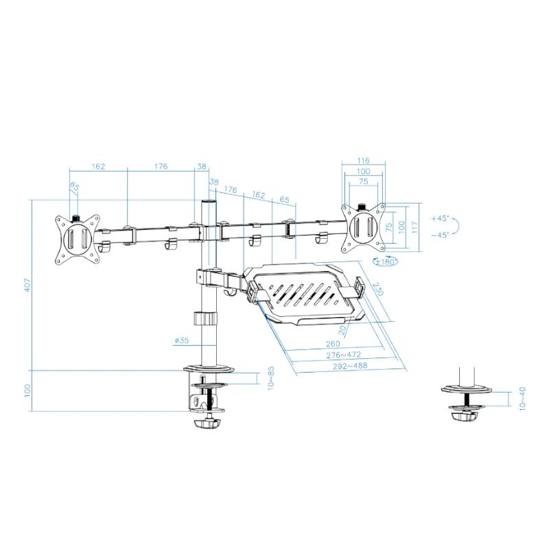 Tooq DB1202TN-B Desk Mount for 2 Screens + Laptop Tooq DB1202TN-B Desk Mount for 2 Screens + Laptop