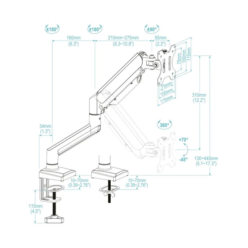 Tooq Desk Mount DB1334TNR-B 1 Arm 13-34" Tooq Desk Mount DB1334TNR-B 1 Arm 13-34"