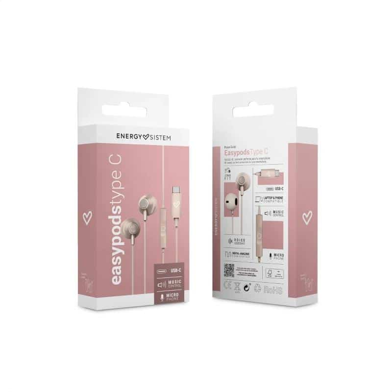 Auriculares Energy Sistem EasyPods Type C Rosa Auriculares Energy Sistem EasyPods Type C Rosa