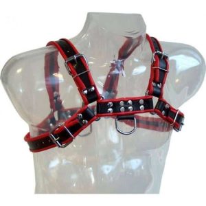 CHAIN Harness III IN Black/RED Leather FOR BDSM