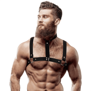ADJUSTABLE CHEST Harness WITH ECO-Leather NECKLACE FOR MEN - Fetish Submissive Attitude
