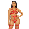O-RING Harness TEDDY WITH STUDS - Leg Avenue SIZE M - RED