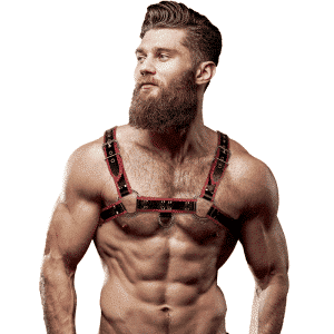 Black/Red Mens Chest Harness Leather