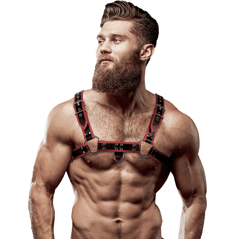 Black/Red Mens Chest Harness Leather