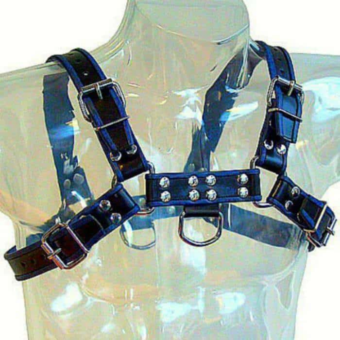 Arnês de Couro Azul e Preto para Bondage Arnês de Couro Azul e Preto para Bondage
