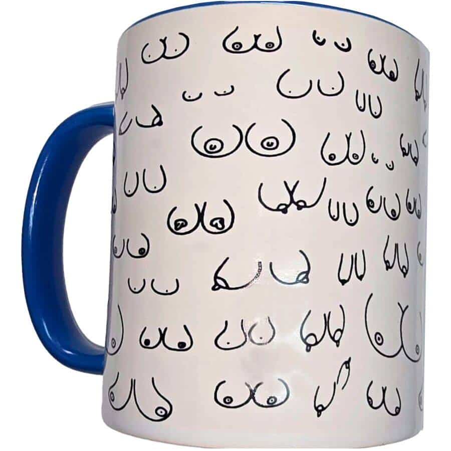 Blue Handle White Boobs Mug Diablo Picante