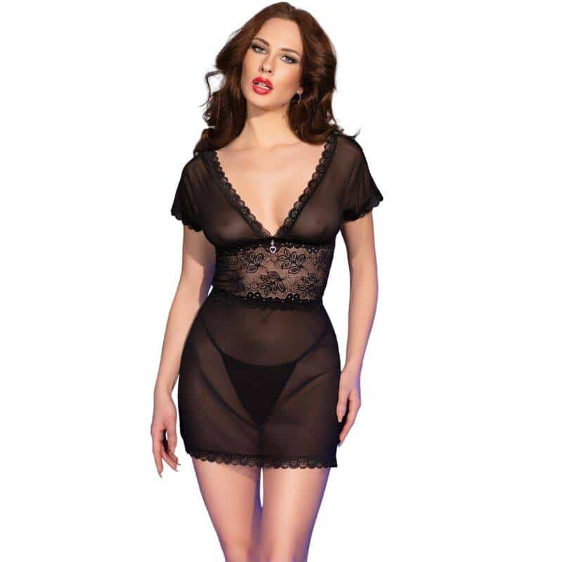 Chilirose CR 4830 Camisa Babdoll Tule Preto