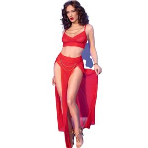 Chilirose CR 4850 Red Top & Leggings Set with Gold Accents