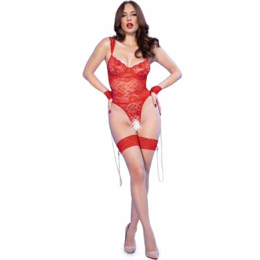 Chilirose CR 4881 Red Open Crotch Bodysuit M Chilirose CR 4881 Red Open Crotch Bodysuit M