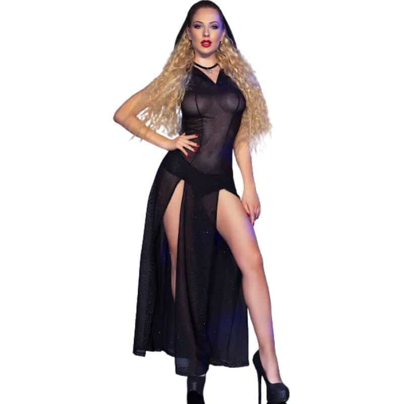 Chilirose - VESTIDO LONGO PRETO M COM CAPUZ CR 4685