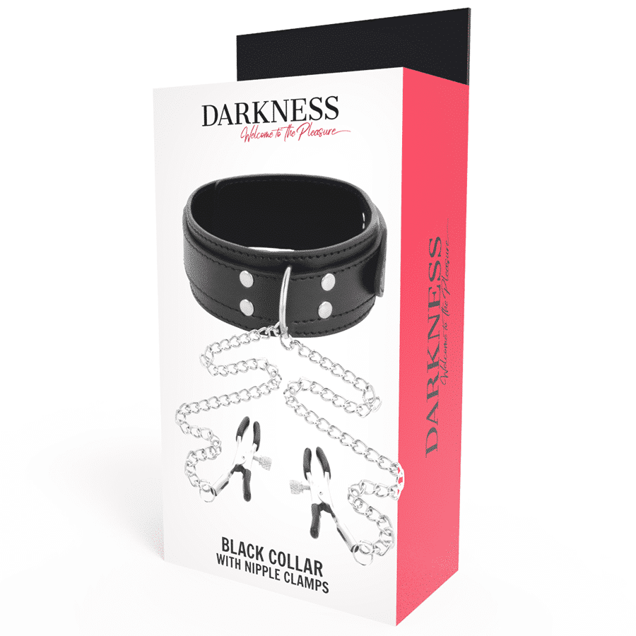 Darkness - Colar de Couro com Grampos de Bico Darkness - Colar de Couro com Grampos de Bico