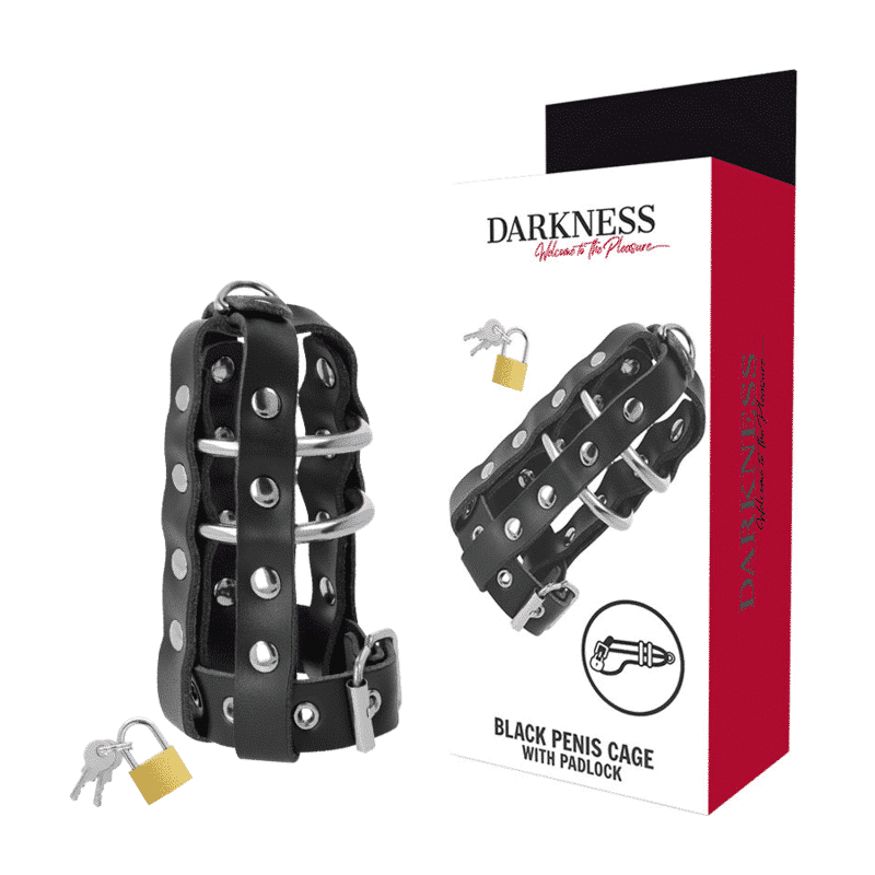 Darkness - Coleira de Castidade em Couro com Sistema de Segurança