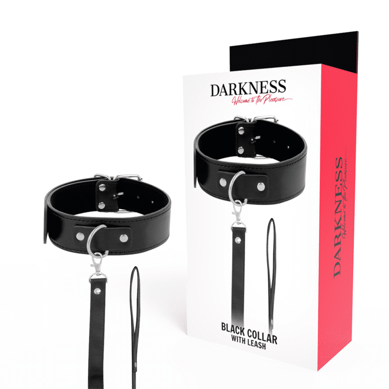 Darkness - Coleira de Couro com Corrente para Postura
