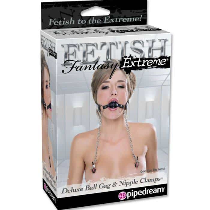 Fetish Fantasy Extreme - Mordaça Deluxe com Braçadeiras de Nipple Fetish Fantasy Extreme - Mordaça Deluxe com Braçadeiras de Nipple