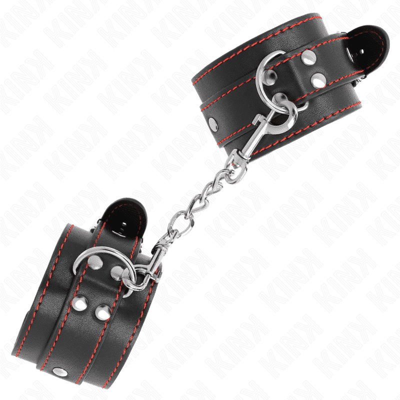Kink - ADJUSTABLE Black WRIST RESTRAINTS WITH RED TRIM 20-28 CM X 5.5 CM Kink - ADJUSTABLE Black WRIST RESTRAINTS WITH RED TRIM 20-28 CM X 5.5 CM
