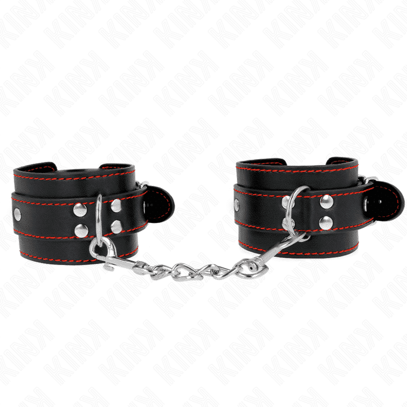 Kink - ADJUSTABLE Black WRIST RESTRAINTS WITH RED TRIM 20-28 CM X 5.5 CM