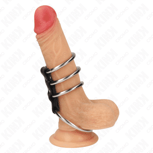 Kink - SET OF 4 Metal PENIS RINGS 3.7 CM TO 5 CM WITH Leather CONNECTION