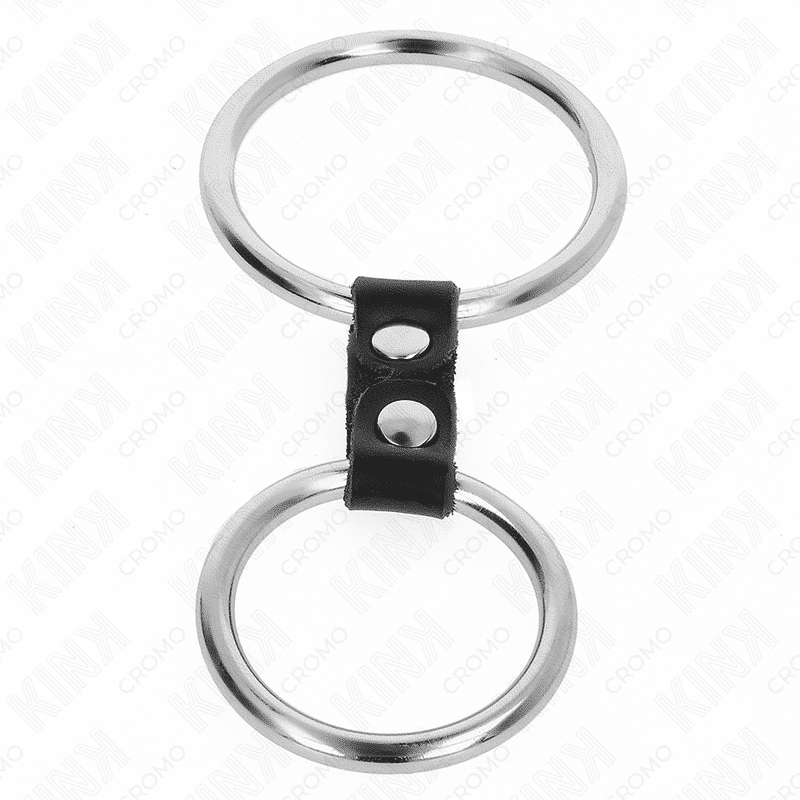 Kink Double Metal Cock Ring with Leather Connector Kink Double Metal Cock Ring with Leather Connector