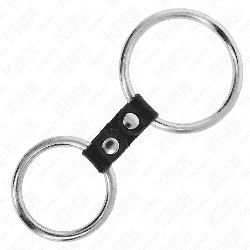 Kink Double Metal Cock Ring with Leather Connector Kink Double Metal Cock Ring with Leather Connector