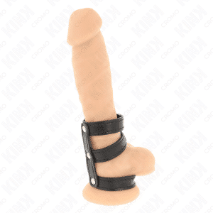 Kink Triple Penis Ring Leather Cock Ring with Pressure Clamp