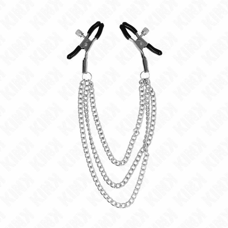 Kink - NIPPLE CLAMPS WITH TRIPLE SILVER CHAINS 20/23/28 CM Kink - NIPPLE CLAMPS WITH TRIPLE SILVER CHAINS 20/23/28 CM