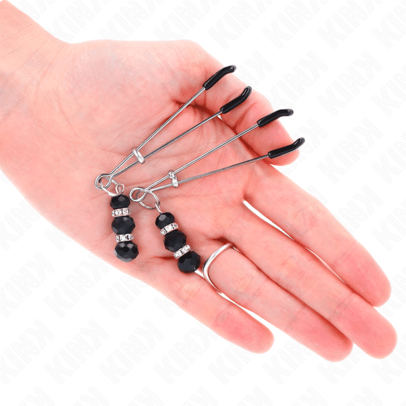Kink - PINÇAS DOURADAS FINAS PARA MAMILOS COM 3 CONTAS PRETAS 7 CM Kink - PINÇAS DOURADAS FINAS PARA MAMILOS COM 3 CONTAS PRETAS 7 CM