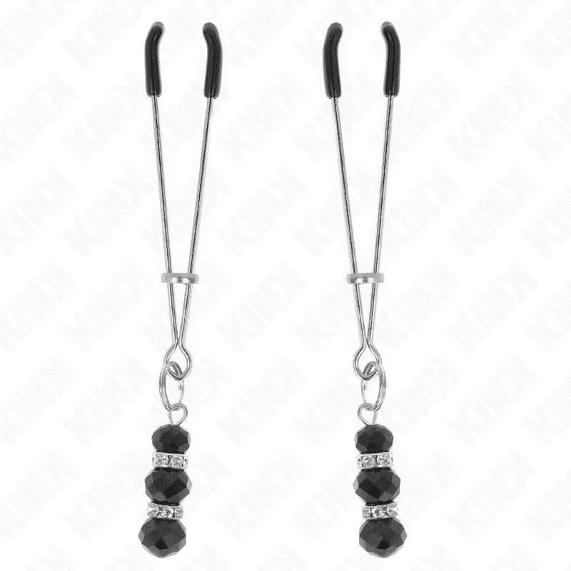 Kink - PINÇAS DOURADAS FINAS PARA MAMILOS COM 3 CONTAS PRETAS 7 CM