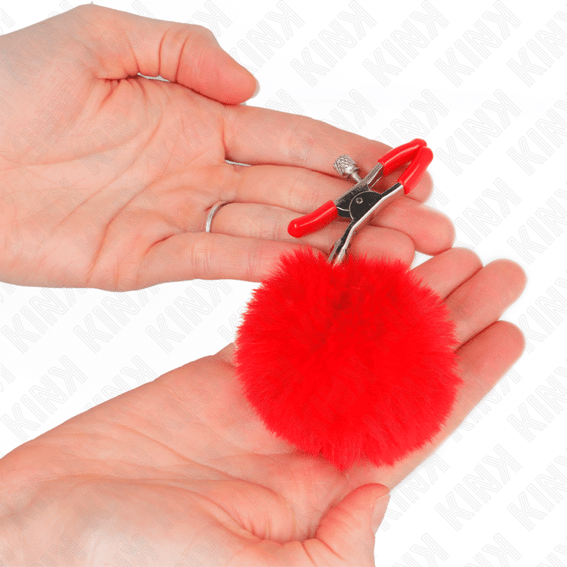 Kink - Pinça de Mamilo com Bola de Pele Falsa Vermelha Kink - Pinça de Mamilo com Bola de Pele Falsa Vermelha