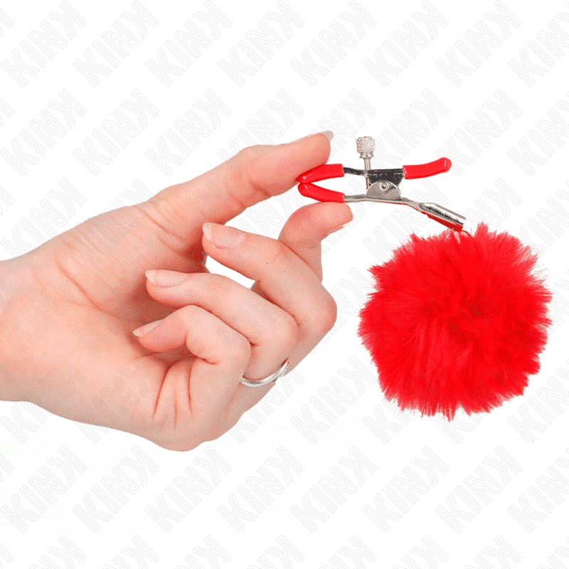 Kink - Pinça de Mamilo com Bola de Pele Falsa Vermelha Kink - Pinça de Mamilo com Bola de Pele Falsa Vermelha