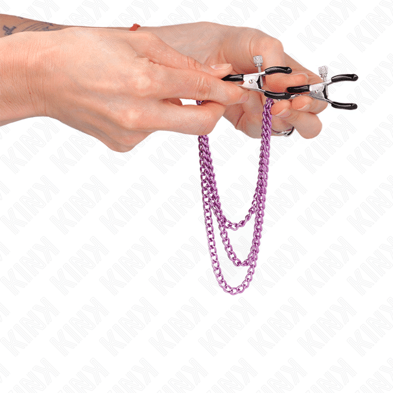 Kink - Pinças de Mamilo com 3 Correntes Roxas Kink - Pinças de Mamilo com 3 Correntes Roxas