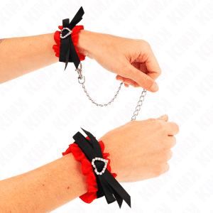 Kink Adjustable Lace Wrist Cuffs with Red Heart Accent