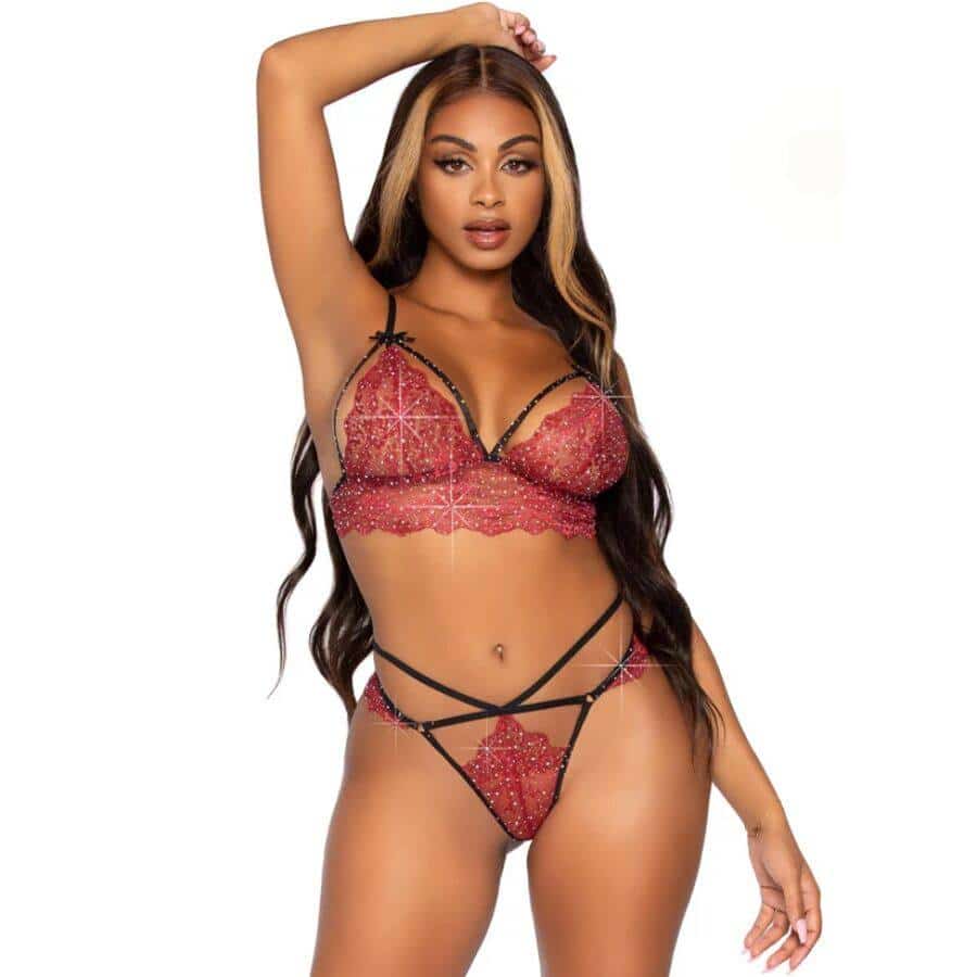 Leg Avenue 81623 Wine Red Bra Set with Thong
