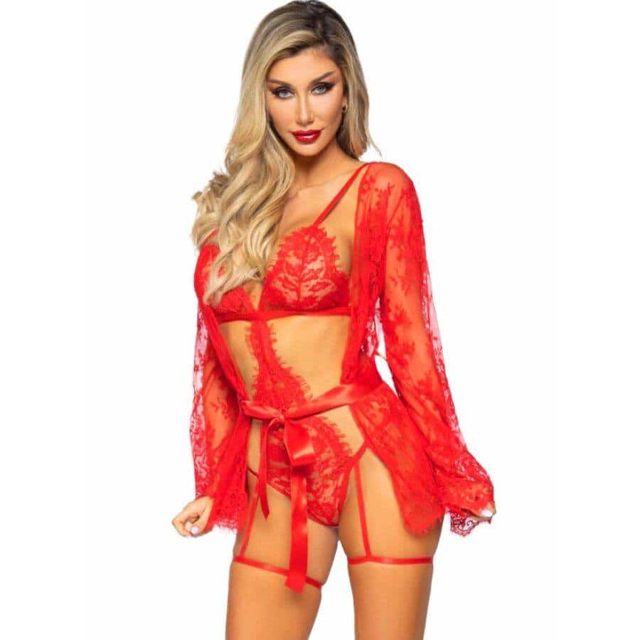Leg Avenue 86123 Red Teddy & Garter Set Size M
