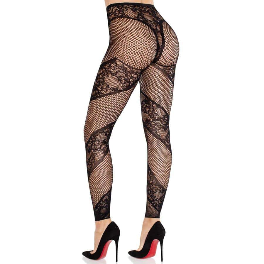 Leg Avenue - Black Sheer FOOTLESS TIGHTS WITH LACE DETAIL Leg Avenue - Black Sheer FOOTLESS TIGHTS WITH LACE DETAIL
