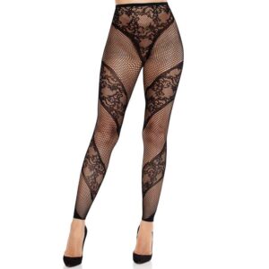 Leg Avenue - Black Sheer FOOTLESS TIGHTS WITH LACE DETAIL
