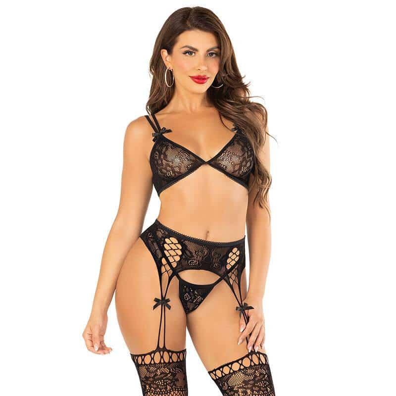 Leg Avenue - Black BRA, THONG, AND STOCKingS SET ONE SIZE