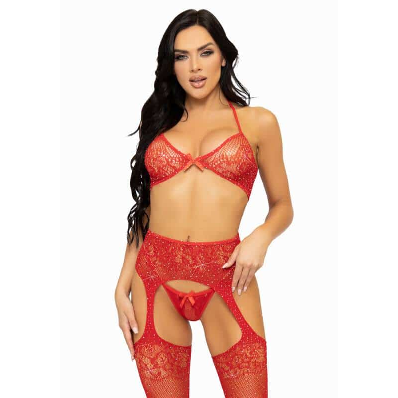 Leg Avenue Red Lace Bra Set with String