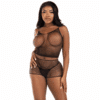 Leg Avenue - Conjunto fishnet preto regata e calças