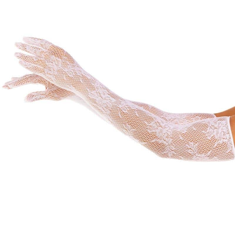 Leg Avenue - WHITE AND RED FLORAL OPERA GLOVES FOR ELegANT EVENTS