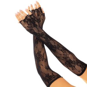 Leg Avenue Black Floral Fingerless Gloves
