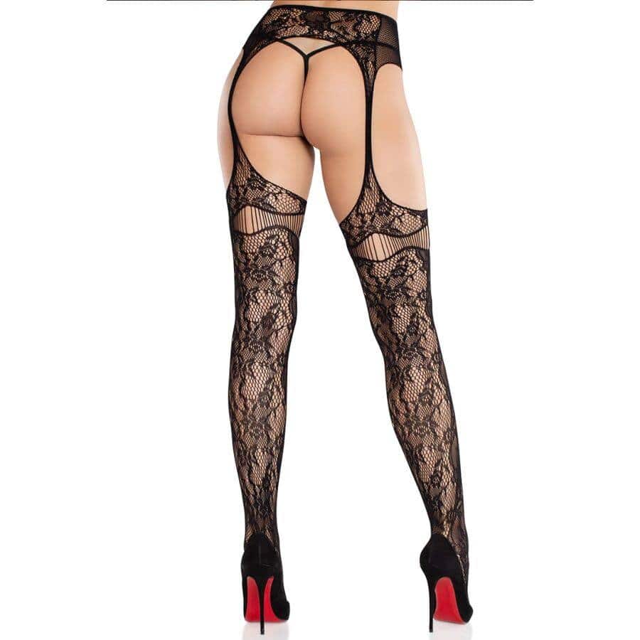 Leg Avenue - MEIAS LIGADAS DE RENDA NA COR PRETA Leg Avenue - MEIAS LIGADAS DE RENDA NA COR PRETA