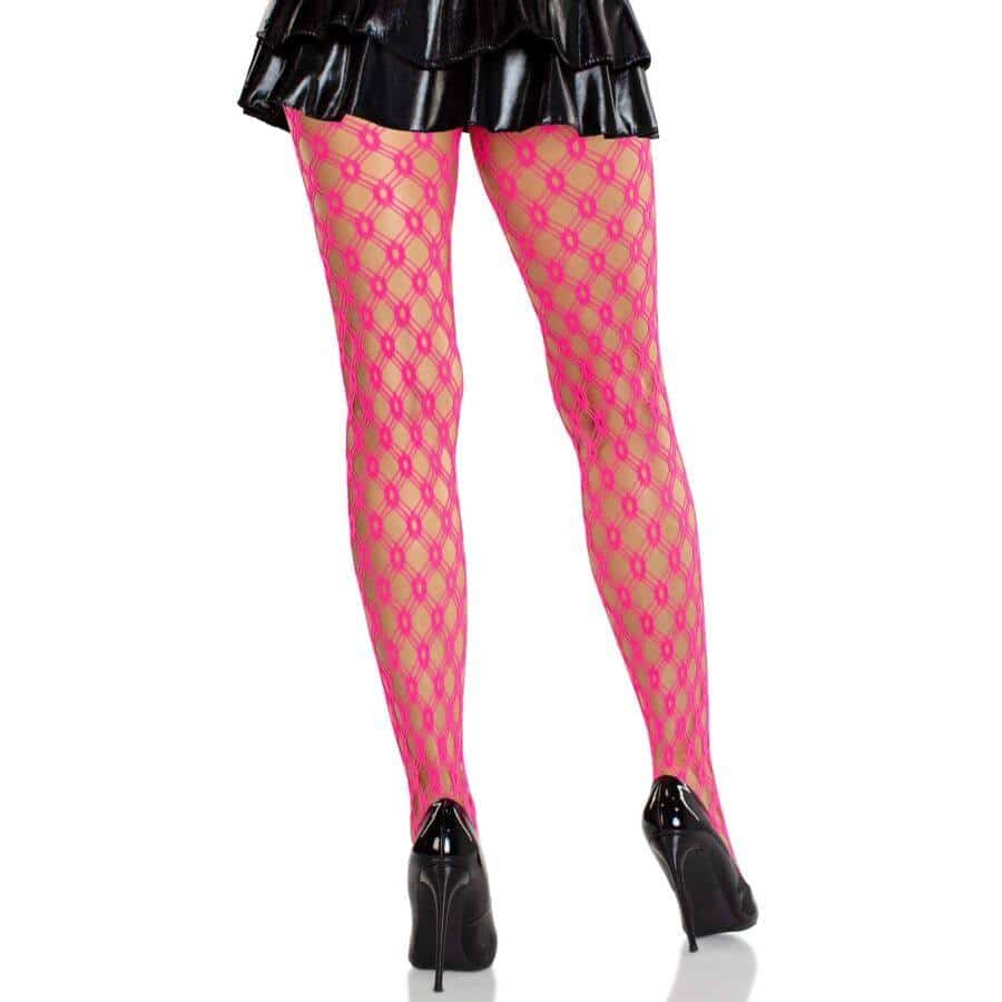Leg Avenue Lace Tights with Neon Pink Details Leg Avenue Lace Tights with Neon Pink Details